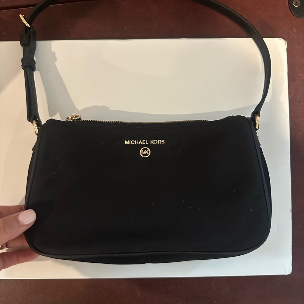 Michael Kors Black Shoulder Bag with Gold Accents